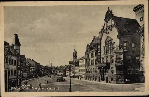 Ak Werdau in Sachsen, Markt mit Rathaus