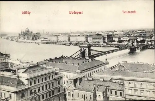 Ak Budapest Ungarn, Teilansicht mit Brücke