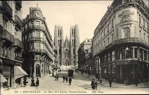 Ak Bruxelles Brüssel, La Rue et l'Église Sainte Gudule