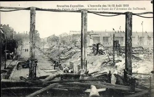Ak Bruxelles Brüssel, Exposition 1910, L'Incendie des 14-15 Aout 1910, Ruines du Palais