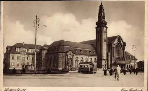 Ak Luxemburg Luxembourg, Gare Centrale, Straßenbahn