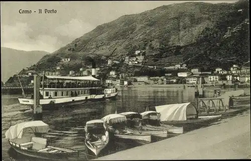Ak Como Lombardia, Il Porto, Dampfer