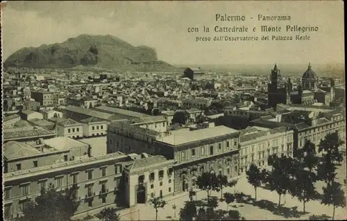 Ak Palermo Sizilien Sicilia Italien, Panorama con la Cattedrale e Monte Pellegrino