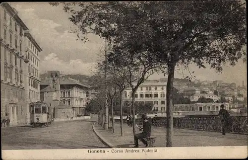 Ak Genova Genua Liguria, Corso Andrea Podesta, Straßenbahn