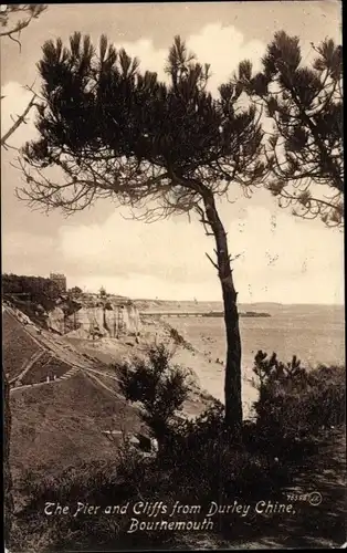 Ak Bournemouth Dorset England, The Pier and Cliffs from Durley Chine