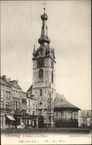 Ak Chimay Wallonien Hennegau, L'Eglise et la Place