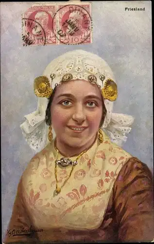 Ak Friesland Niederlande, Frau in Tracht