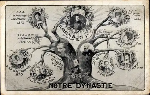 Ak Notre Dynastie, König Albert I. von Belgien, Leopold I, Prinzessin Stephanie, Louise, Clementine