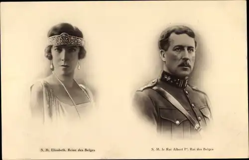 Ak König Albert I. von Belgien, Elisabeth Gabriele in Bayern, Portrait
