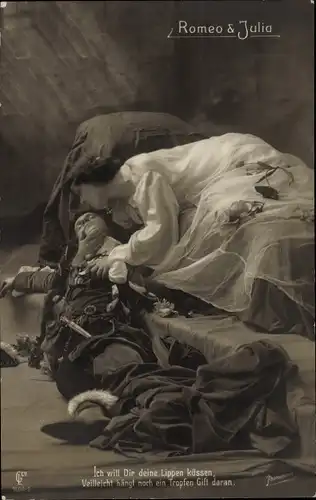 Ak Szene Romeo und Julia, Ich will Dir deine Lippen küssen