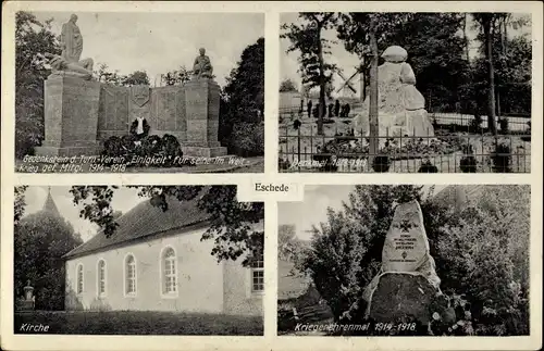 Ak Eschede in der Lüneburger Heide, Gedenkstein Turnverein Einigkeit, Kirche, Kriegerdenkmal