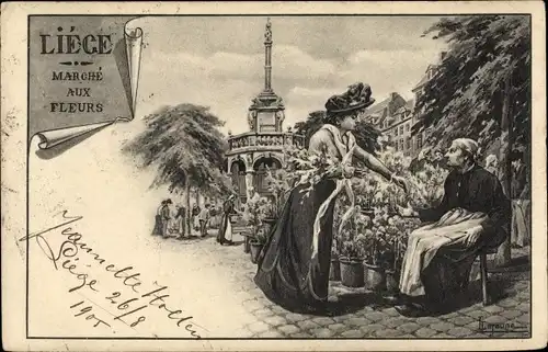 Künstler Ak Liège Lüttich Wallonien, Marché aux Fleurs