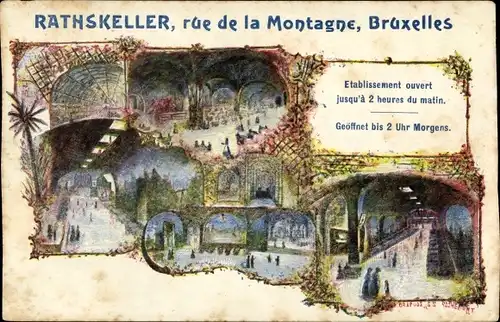 Litho Bruxelles Brüssel, Etablissement Rathskeller, rue de la Montagne