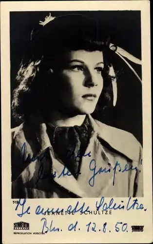 Ak Schauspielerin Jeanette Schultze, Portrait, Autogramm