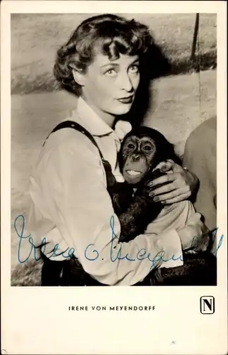 Ak Schauspielerin Irene von Meyendorff, Portrait, Autogramm, Schimpansen-Baby