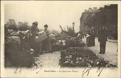 Ak Paris Arondissement Luxembourg, Le Quai aux Fleurs, gens