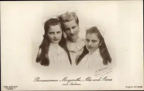 Ak Prinzessin Margarethe, Anna und Alix von Sachsen, Portrait
