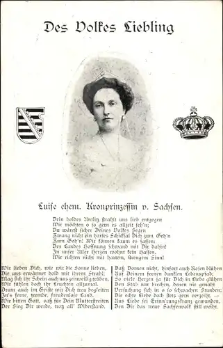 Gedicht Ak Prinzessin Luise von Österreich Toskana, Portrait, Des Volkes Liebling