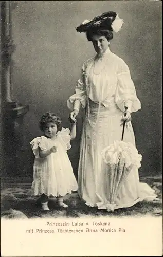 Ak Prinzessin Luise von Österreich Toskana, Portrait mit Anna Monika Pia