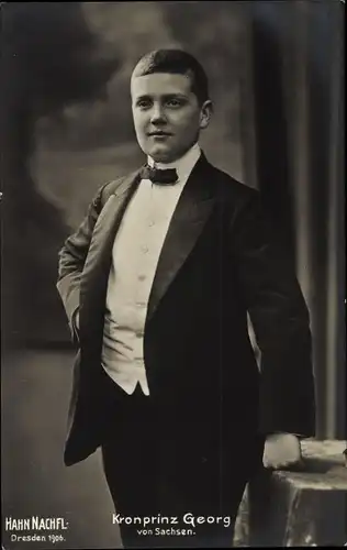 Ak Kronprinz Georg von Sachsen, Portrait im Anzug