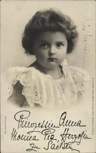 Ak Prinzessin Anna Monica Pia von Sachsen, Portrait