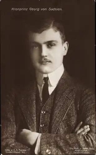 Ak Kronprinz Georg von Sachsen, Portrait, Anzug, Krawatte
