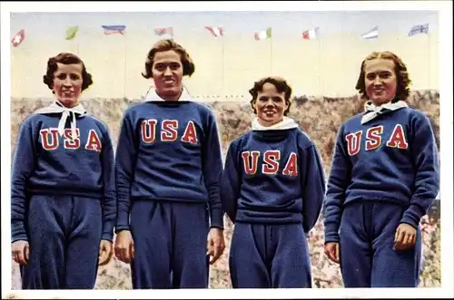 Sammelbild Olympia 1936 Ser. 17 2 Frauenstaffel USA Bland, Stephens, Rogers, Robinson, Franck-Kaffee