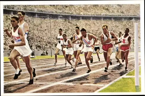 Sammelbild Olympia 1936, Serie 14 Bild 2, 4x400m Staffellauf der Männer, Franck-Kaffee