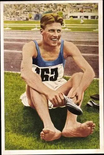 Sammelbild Olympia 1936, Serie 12 Bild 3, 5000m Lauf, Gunnar Höckert, Finnland, Franck Kaffee