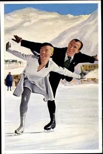Sammelbild Olympia 1936, Eiskunstläufer Maxie Herber und Ernst Baier, Mühlen Franck Kaffeezusatz