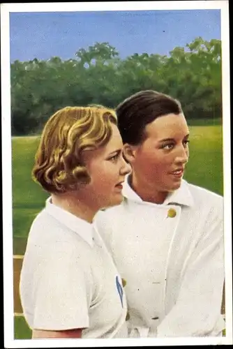 Sammelbild Olympia 1936, Gretel Kuhlmann und Elfriede Kaun, Mühlen Franck Kaffeezusatz