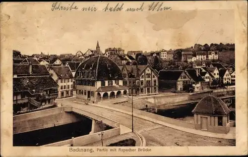 Ak Backnang in Württemberg, Teilansicht, Aspacher Brücke