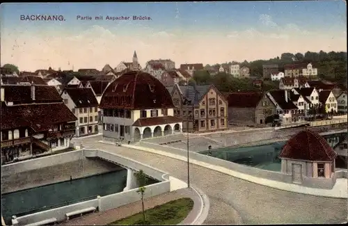 Ak Backnang in Württemberg, Teilansicht, Aspacher Brücke