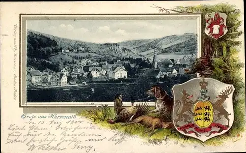 Präge Wappen Ak Bad Herrenalb im Schwarzwald, Blick auf den Ort