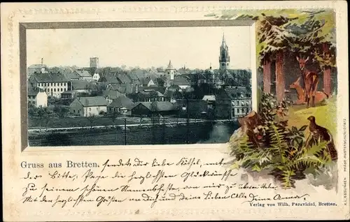 Präge Passepartout Ak Bretten in Baden, Blick auf den Ort