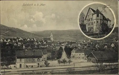Ak Sulzbach an der Murr, Bahnhof, Gleisseite, Schloss Lautereck, Totalansicht