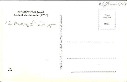 Ak Amstenrade Limburg Niederlande, Kasteel Amstenrade