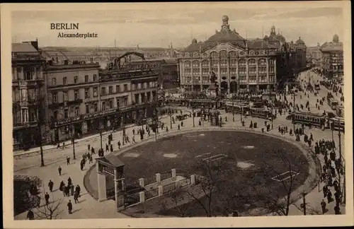 Ak Berlin Mitte, Blick auf den Alexanderplatz, Denkmal, Geschäfte