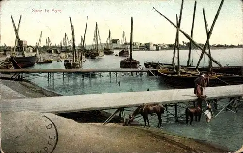 Ak Suez Ägypten, Blick auf den Hafen, le Port