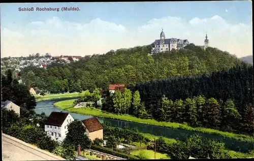 Ak Rochsburg Lunzenau in Sachsen, Panorama, Schloss Rochsburg