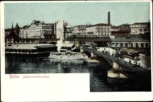 Ak Berlin Mitte, Jannowitzbrücke, Straßenbahn, Salondampfer an der Dampferstation