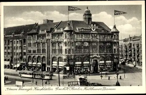 Ak Berlin Kreuzberg, Union Vereinigte Kaufstätten GmbH, Cottbusser Damm, Straßenbahn