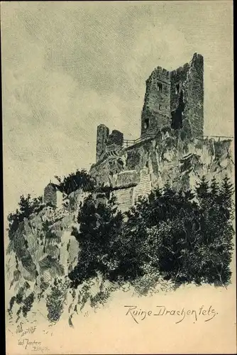 Künstler Ak Jander, Carl, Königswinter am Rhein, Ruine Drachenfels