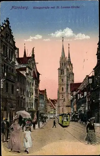 Ak Nürnberg in Mittelfranken, Königstraße mit St. Lorenz-Kirche