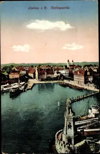 Ak Lindau am Bodensee Schwaben, Hafenpartie