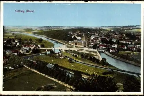 Ak Kettwig Essen im Ruhrgebiet, Ortsansicht mit Brücke