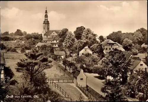 Ak Kemnitz Bernstadt auf dem Eigen Sachsen, Ortsansicht mit Kirche