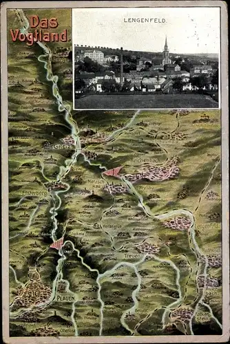 Landkarten Ak Lengenfeld im Vogtland Sachsen, Ortsansicht mit Kirche