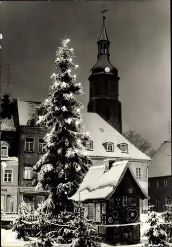 Ak Pulsnitz in Sachsen, Weihnachtsmarkt im Schnee