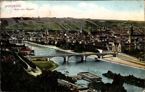 Ak Würzburg am Main Unterfranken, Blick vom Käppele, Brücke